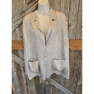 NWT new vintage pleats collection gold crinkle button up Glam top shaket 3X ^